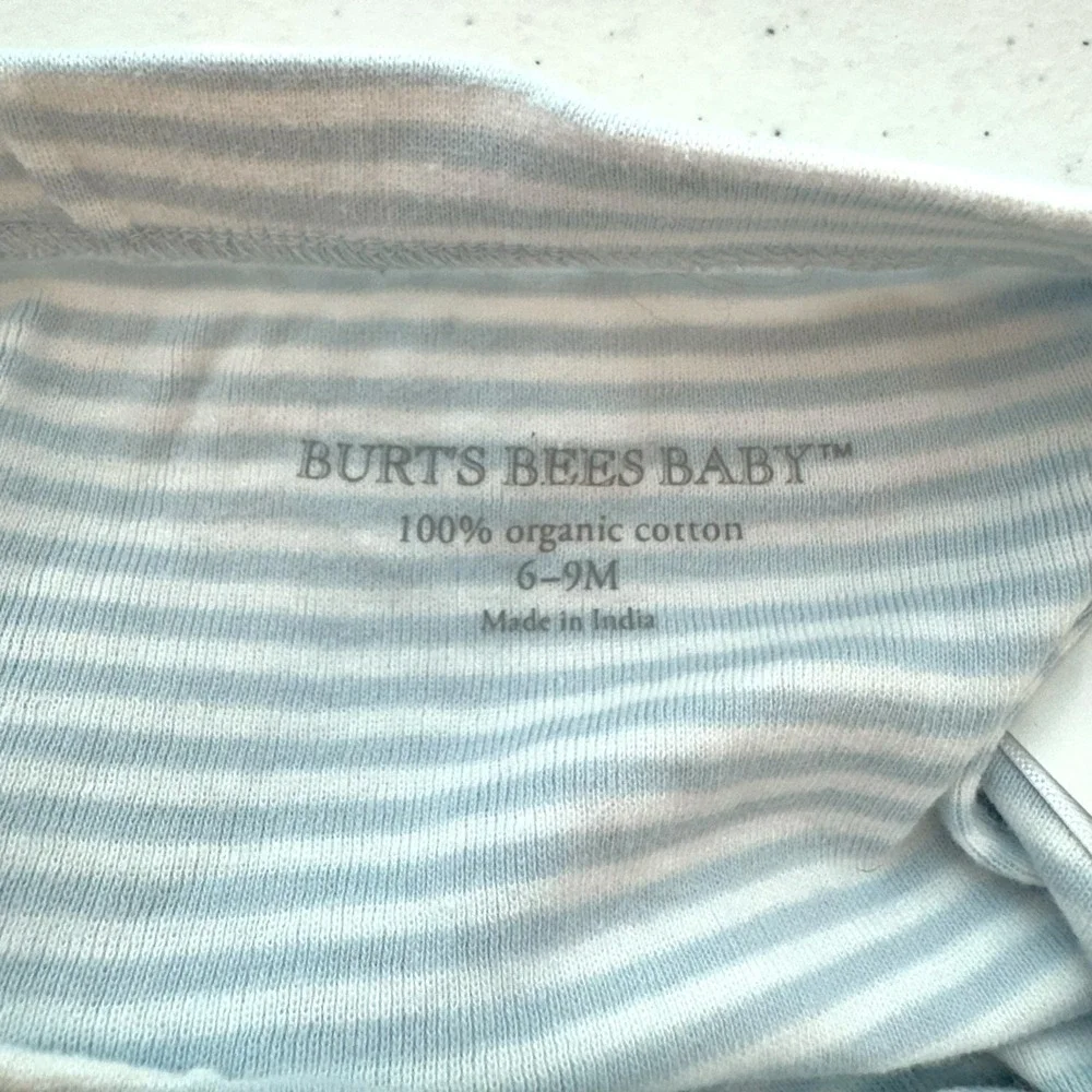 Burt's Bees Baby 2pc Set 6-9M Blue Organic Cotton Kimono Wrap Top Striped Pants